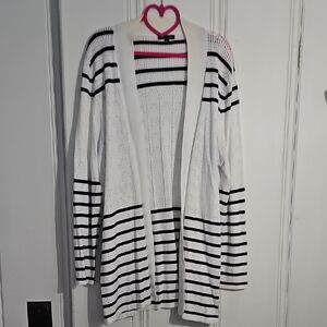 Elegant Navy and White Striped Cardigan
